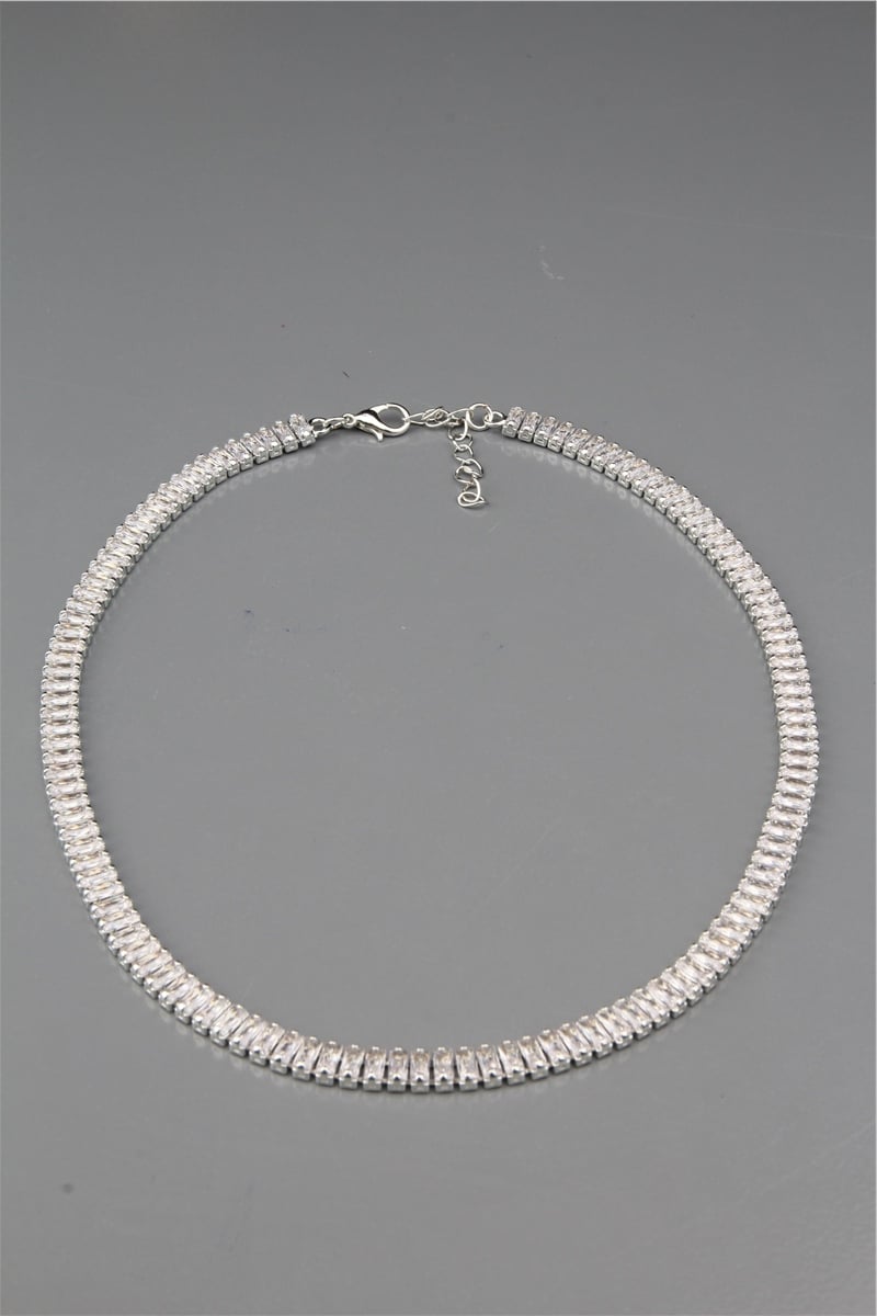 Silver Renk Zirkon Baget Kristalli Su Yolu Kolye