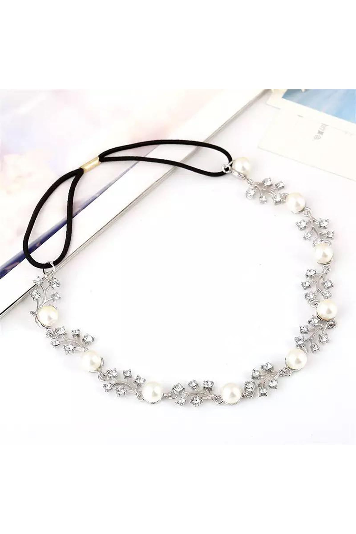 Silver Taşlı İncili Saç Bantı