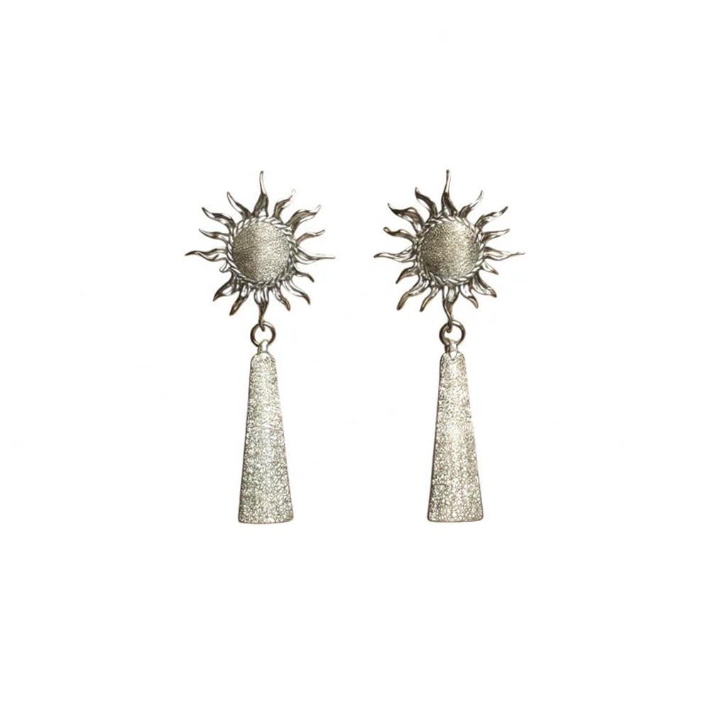 Silver Vintage Tarzı Güneş Figürlü Sallantılı Küpe