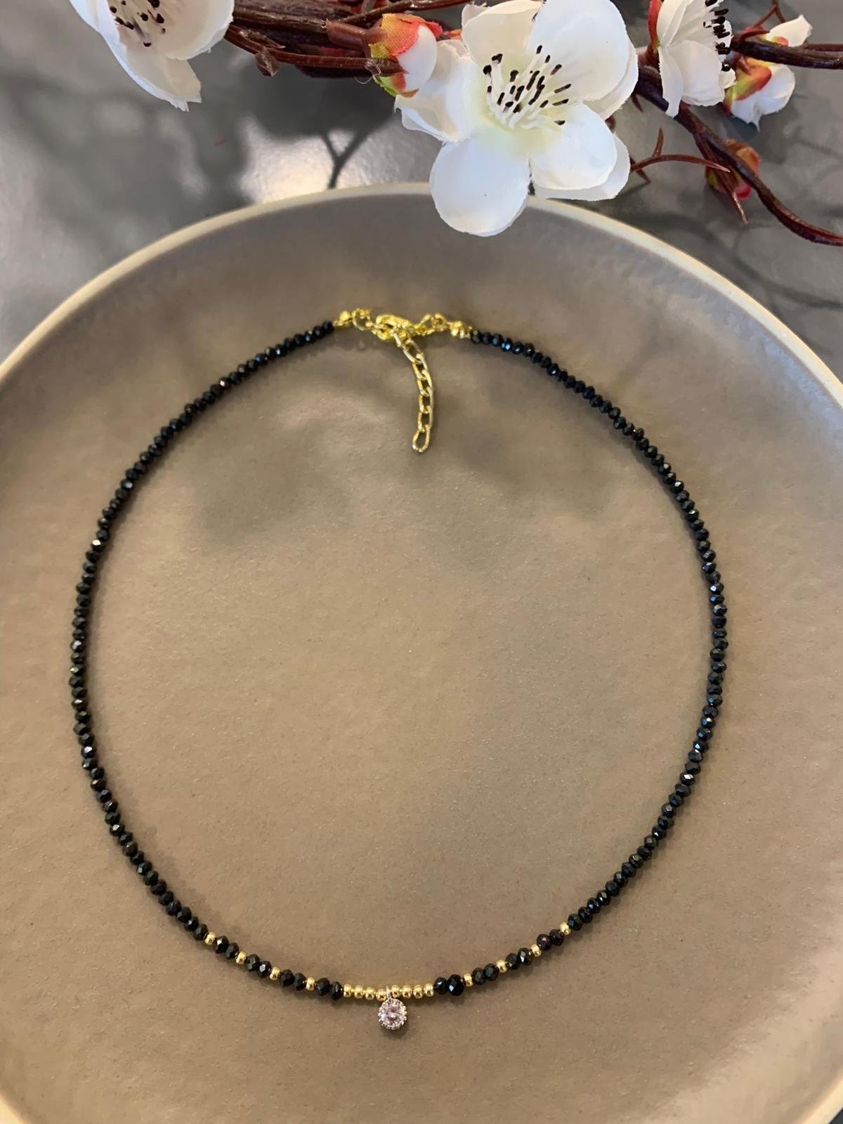 Siyah Kristalli Zirkon Taşlı Kolye