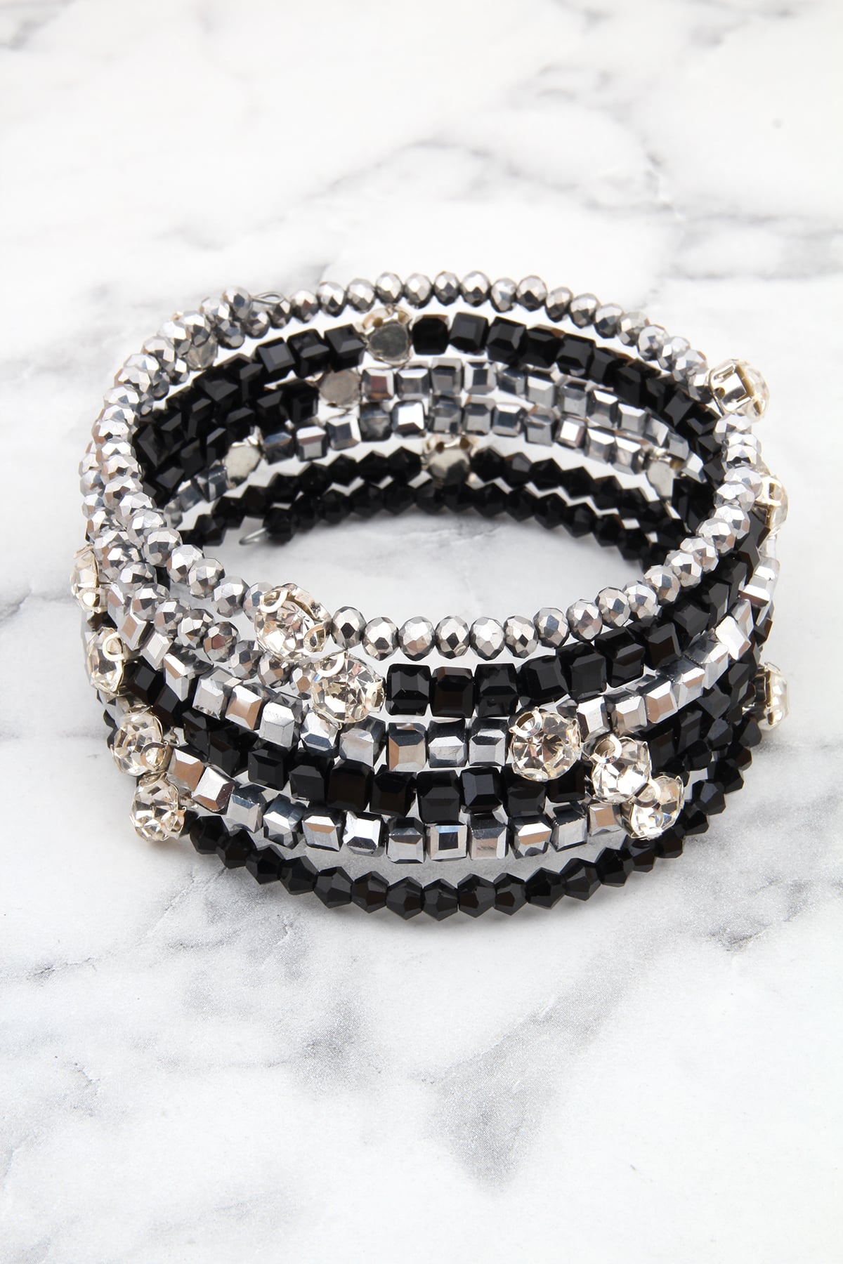 Siyah Silver Kristal Dolamalı Bileklik