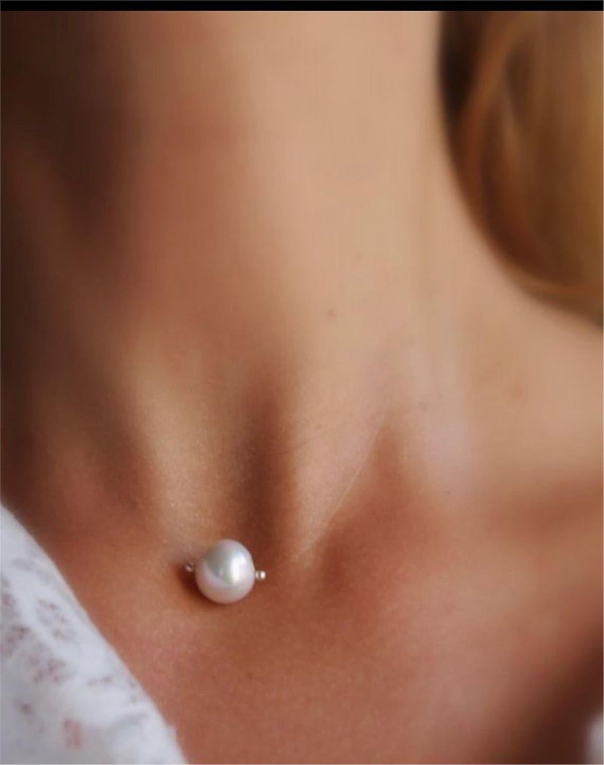 Tek İncili Şeffaf Misinalı Kolye