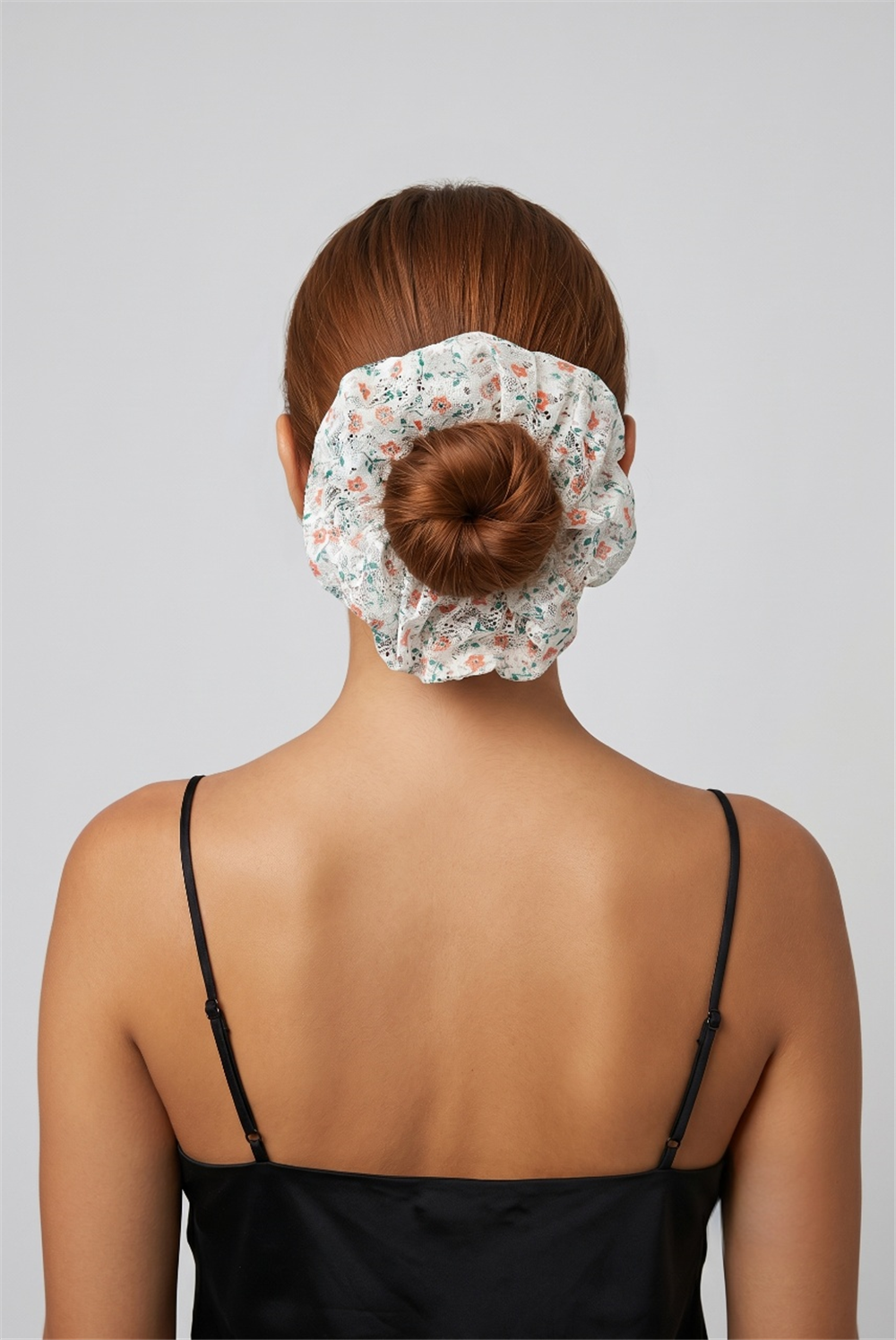 Turuncu Çıtır Çiçekli Tül Scrunchie Toka