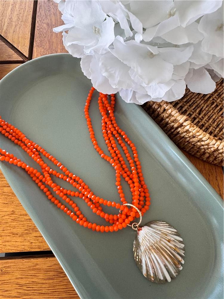 Turuncu Kristalli Deniz Kabuklu Kolye