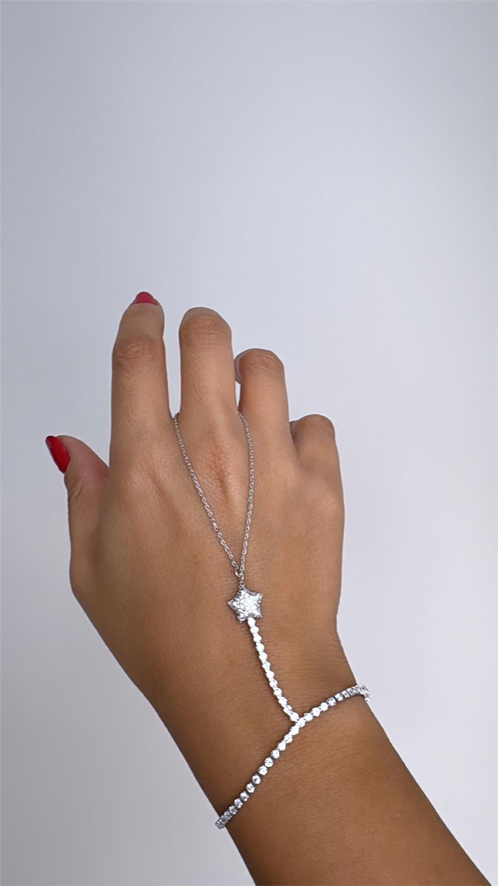 VIP Çelik Silver Zirkon Taşlı Yıldız Şahmeran