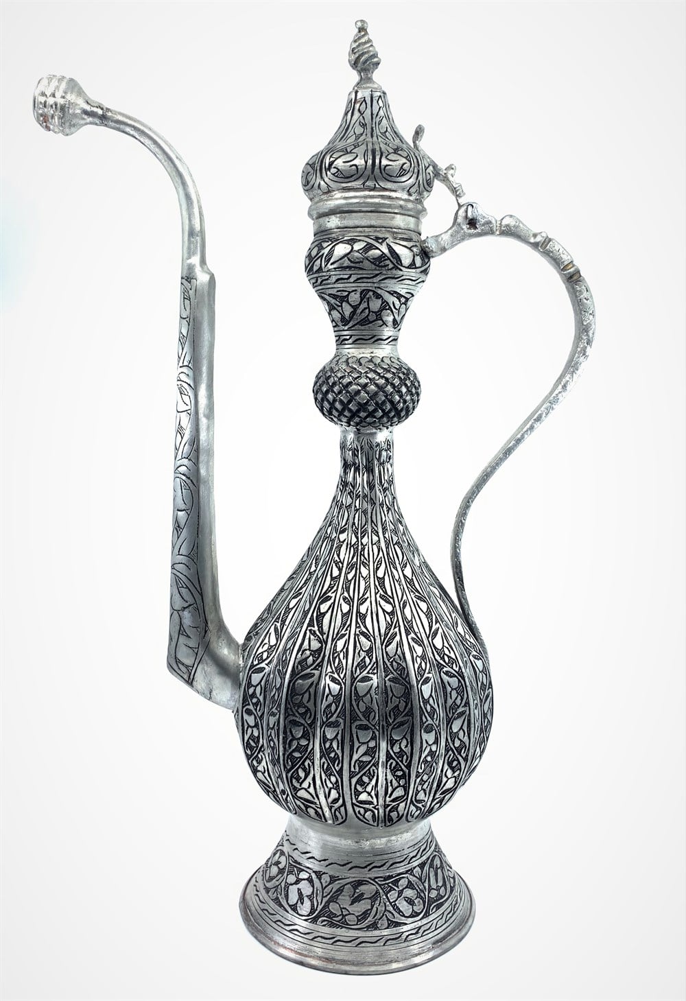 İşlemeli Tuğralı Bronz Bakır İbrik 