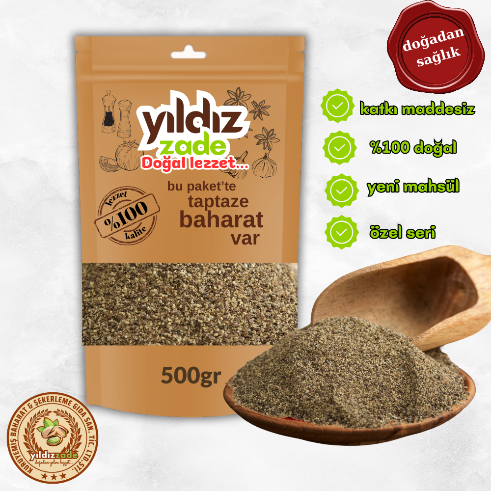 yıldızzade karabiber yeni mahsül 500 gr