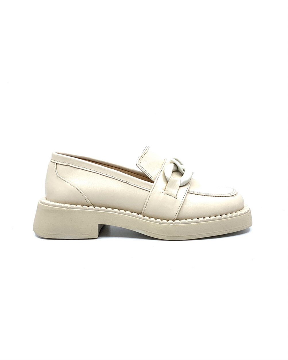Asley Bej Deri Kadın Loafer