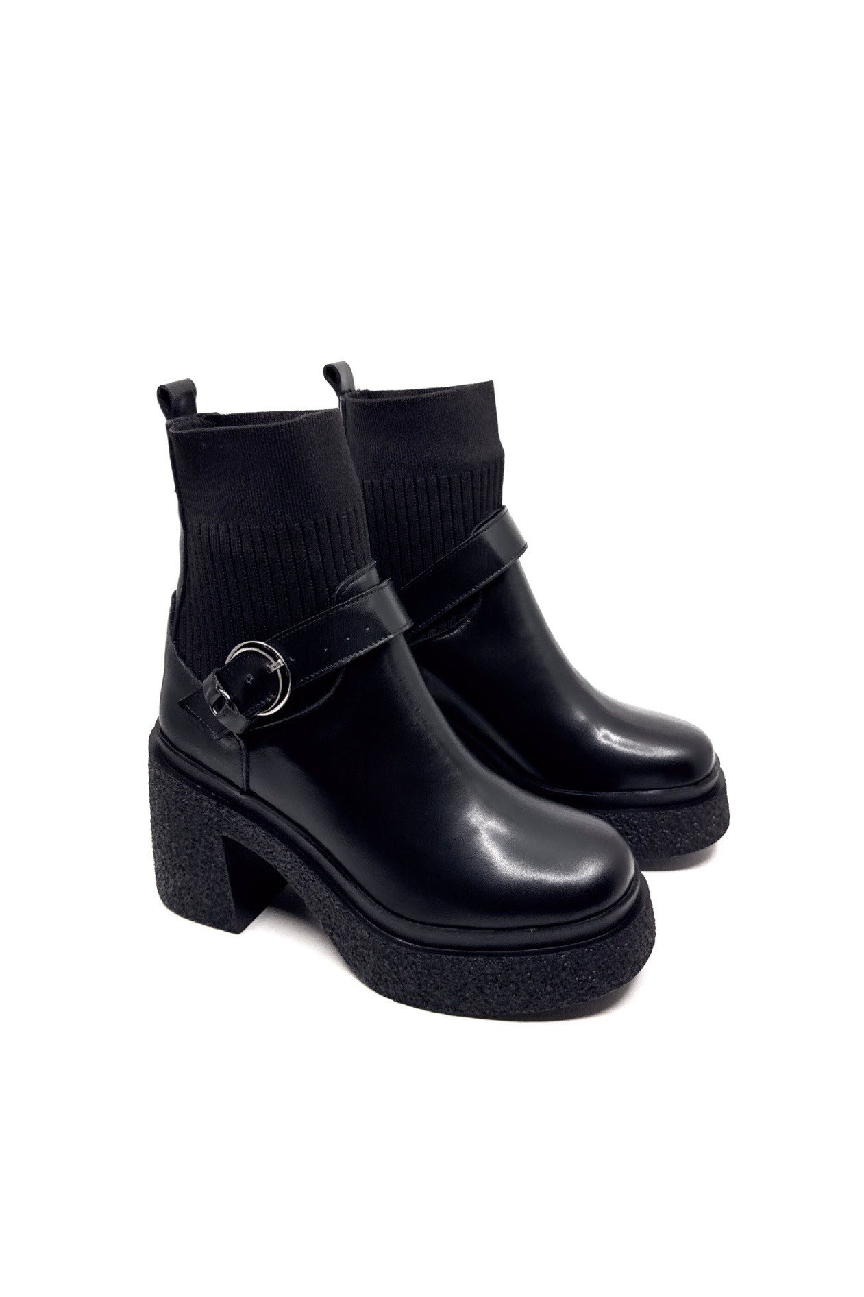 Ectannei Siyah Deri Siyah Çorap Kadın Bot