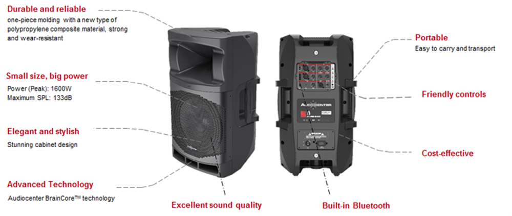 AUDİO CENTER MA-12 1600 WATT 12” AKTİF HOPARLÖR
