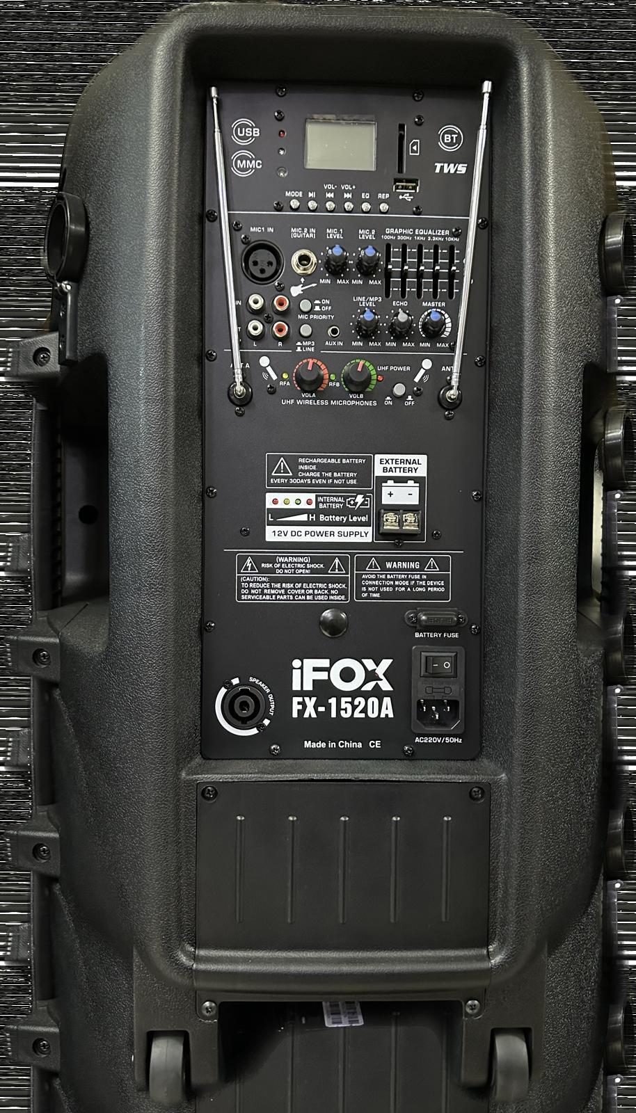 İFOX FX-1520A 15İNÇ 300W ÇİFT EL TELSİZLİ MİKROFONLU TAŞINABİLİR HOPARLÖR