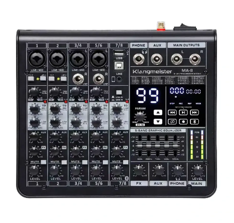 KLANGMEİSTER MA-8 8 KANALLI TEK AUXLU 99 DSP EFEKTLİ DECK MİKSER
