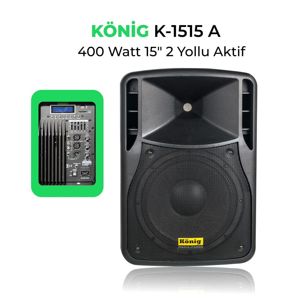 KÖNİG K-1515A 15İNÇ 38CM 400 WATT AKTİF HOPARLÖR