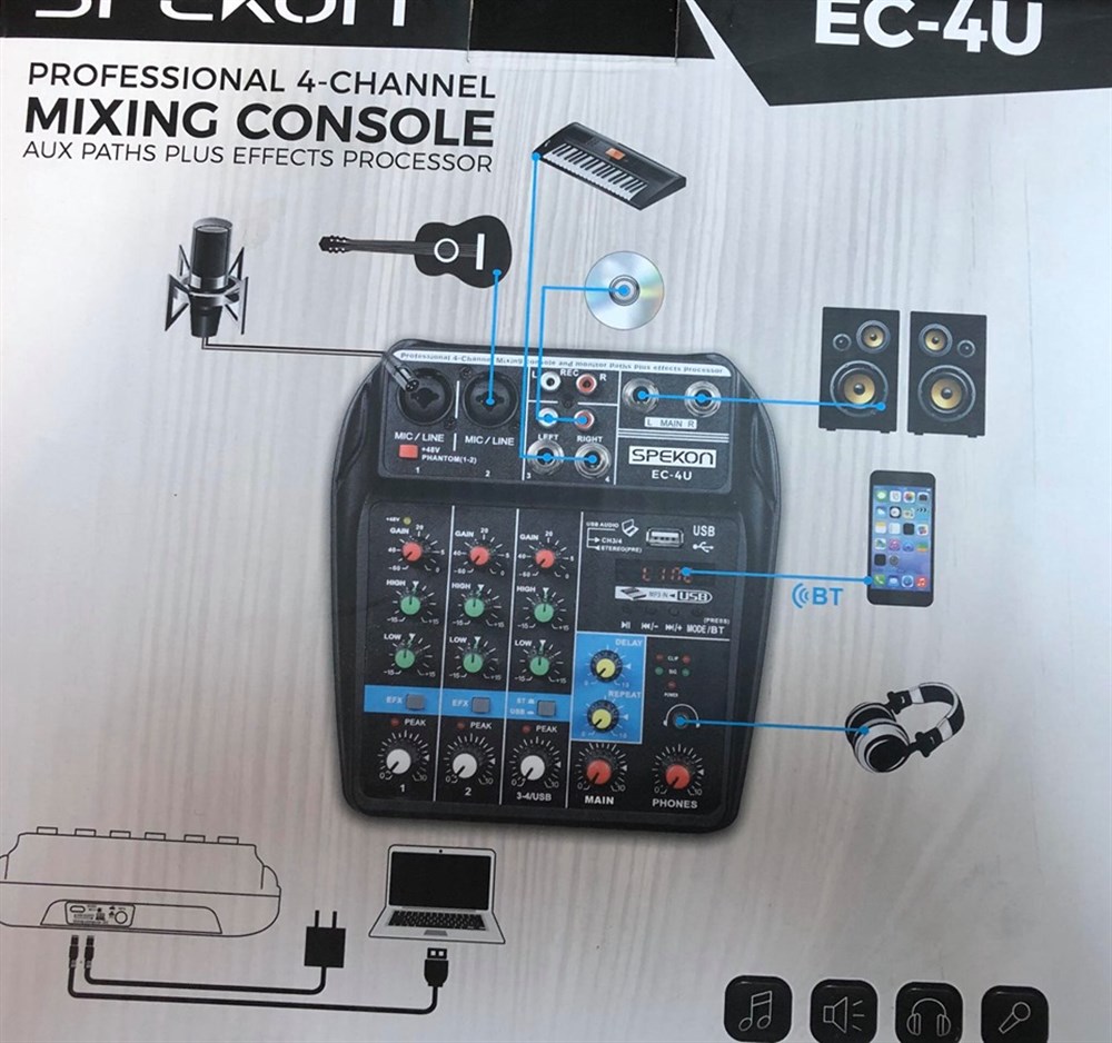 SPEKON EC-4U STÜDYO KAYIT MİKSERİ (DAHİLİ SES KARTI-PC BAĞLANTILI)