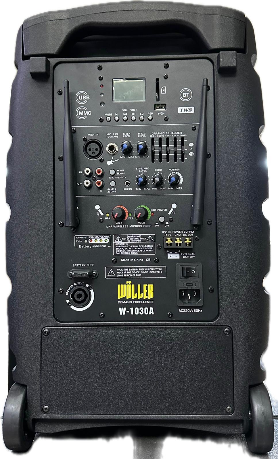 WÖLLER W-1030A 10inç 300W ÇİFT EL TELSİZLİ TAŞINABİLİR HOPARLÖR