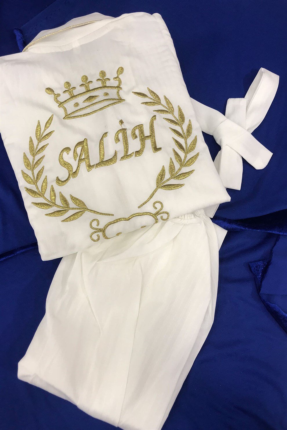 İsimli Pijamaİsime Özel İsim Nakışlı Krem Altın Sünnet Pijaması