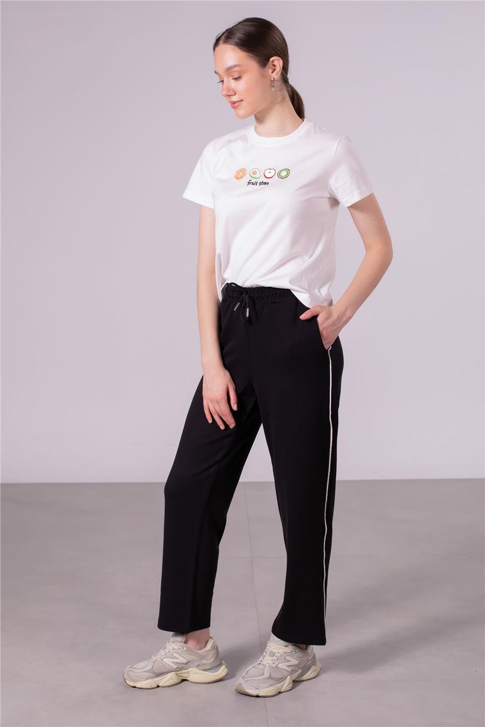 Ara biye cepli pantolon-DVN0973 Siyah