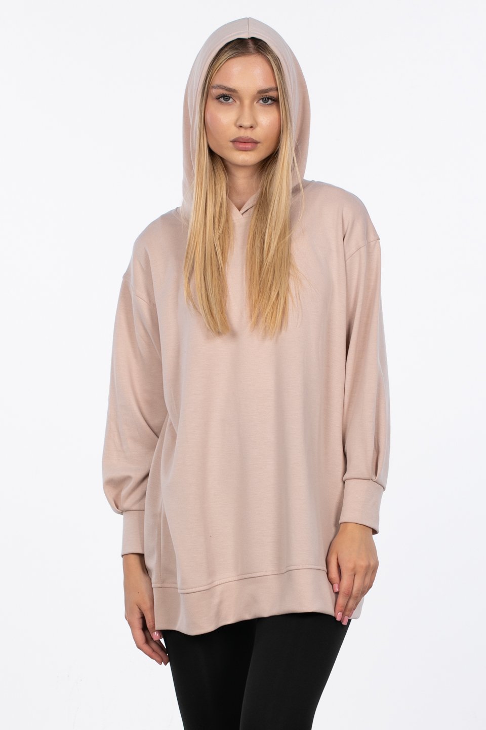 Basıc kapüşonlu sweatshirt-DVN0828 Bej