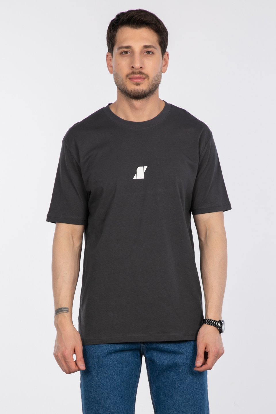 Baskılı t-shirt-2736-2 Antrasit