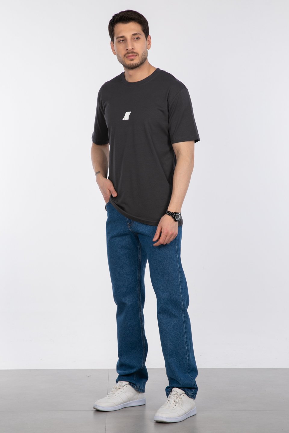 Baskılı t-shirt-2736-2 Antrasit