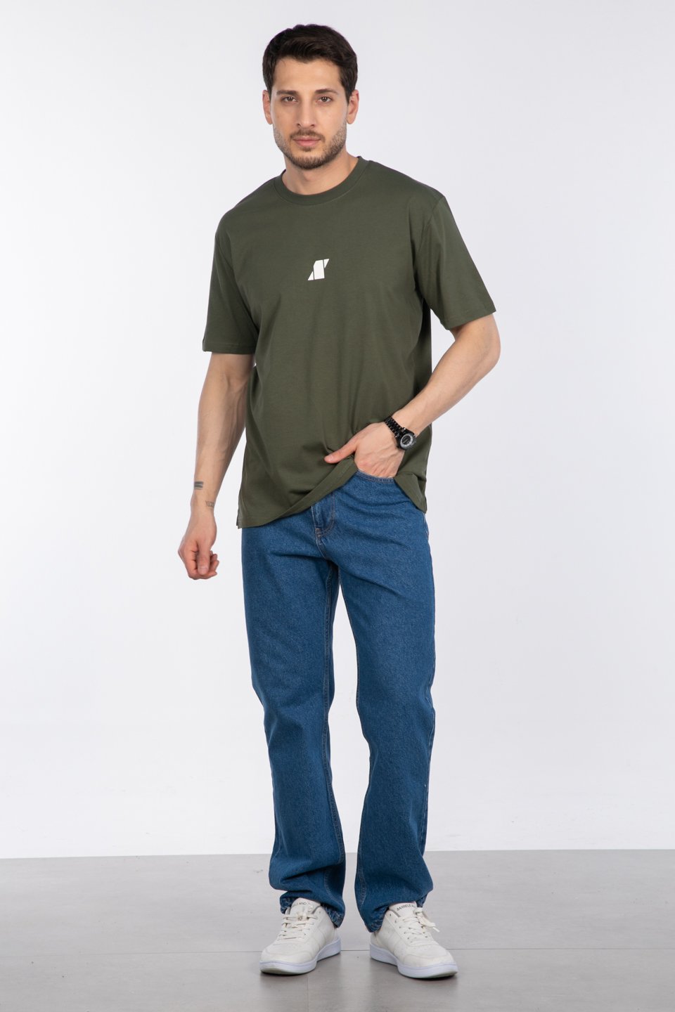 Baskılı t-shirt-2736-2 Haki