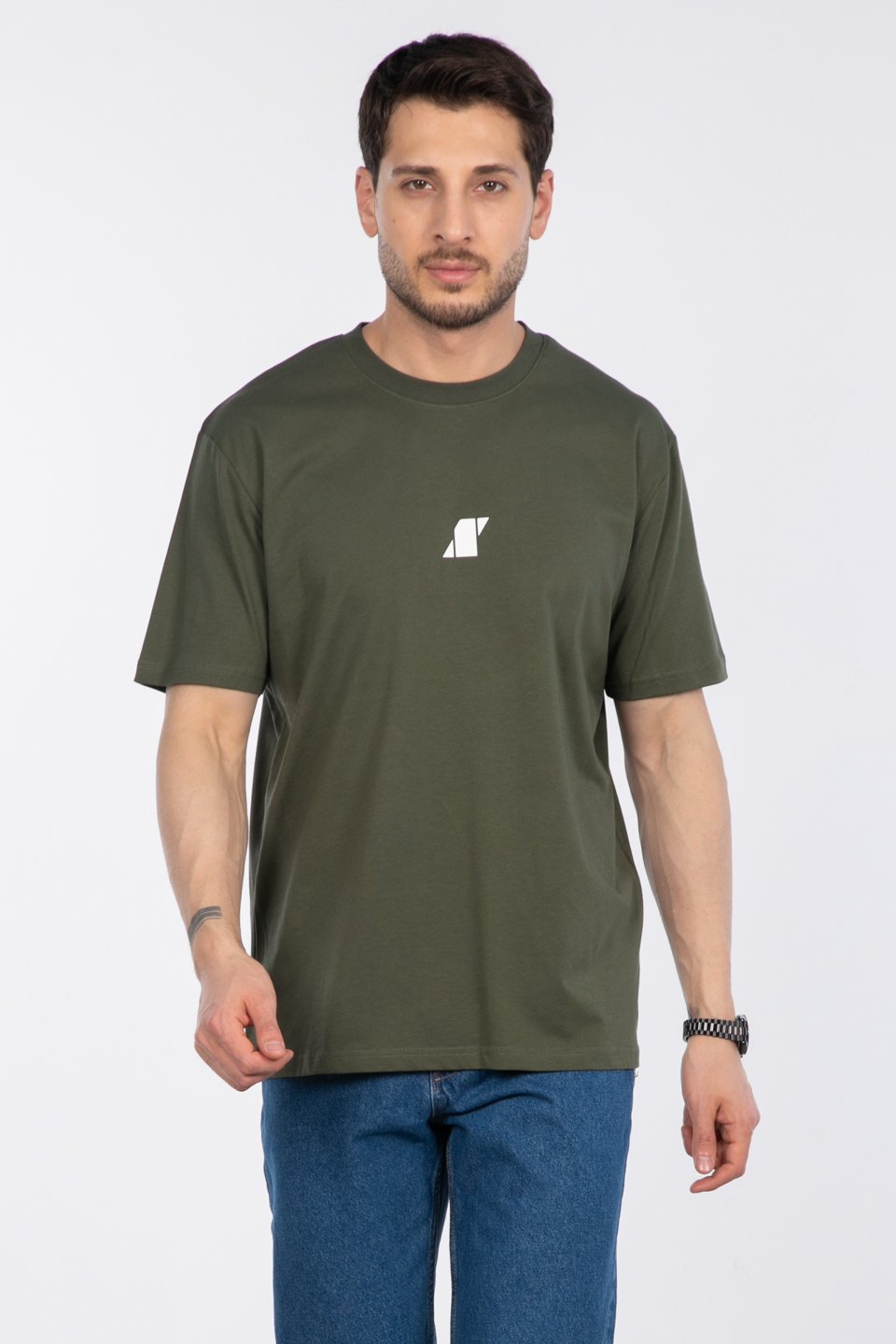 Baskılı t-shirt-2736-2 Haki