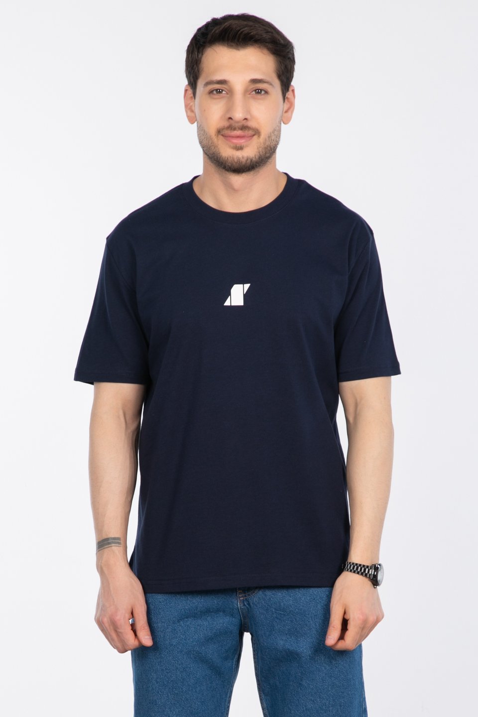 Baskılı t-shirt-2736-2 İndigo