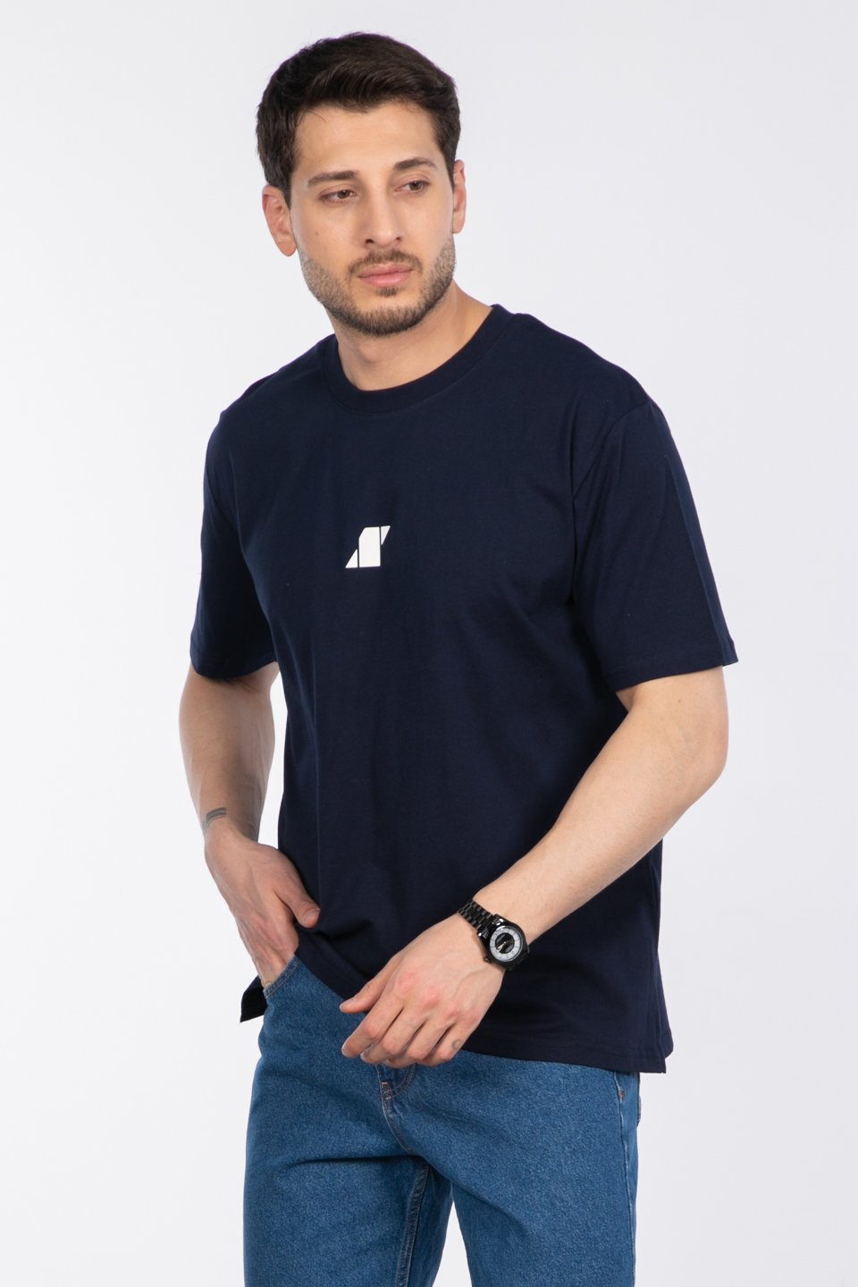 Baskılı t-shirt-2736-2 İndigo