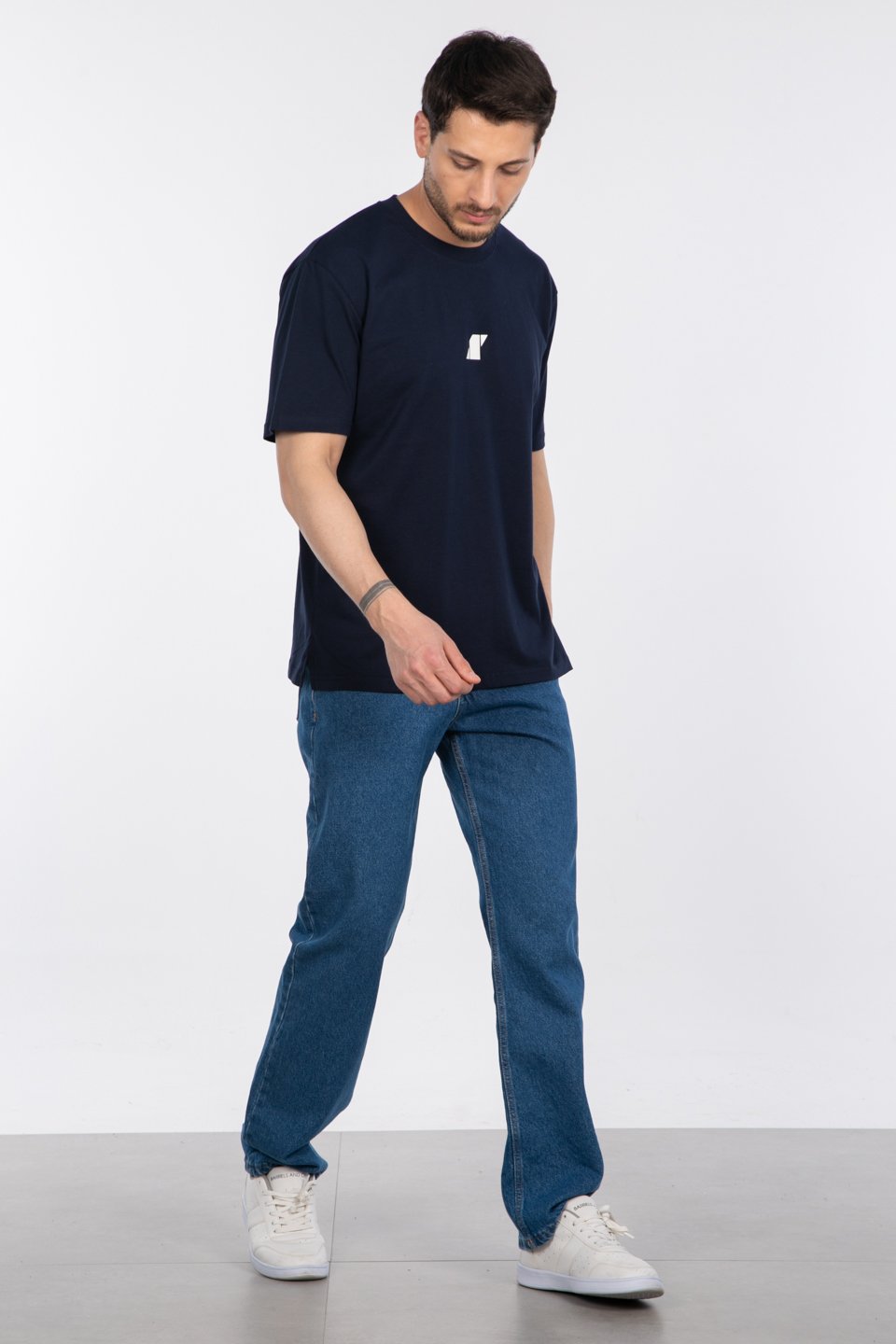 Baskılı t-shirt-2736-2 İndigo