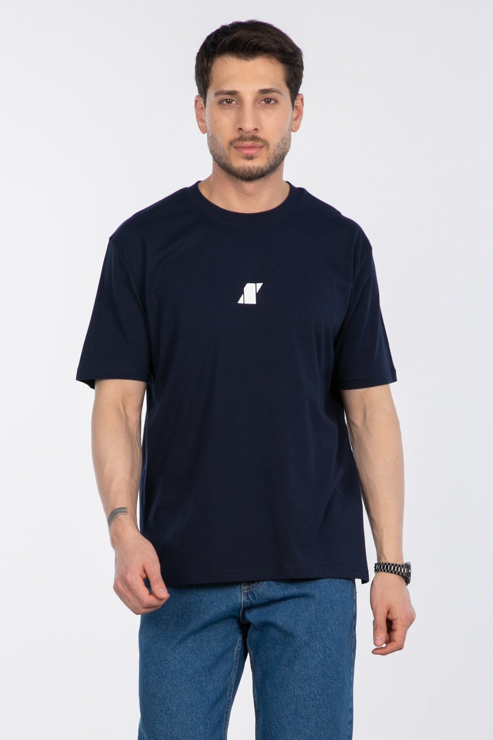 Baskılı t-shirt-2736-2 İndigo