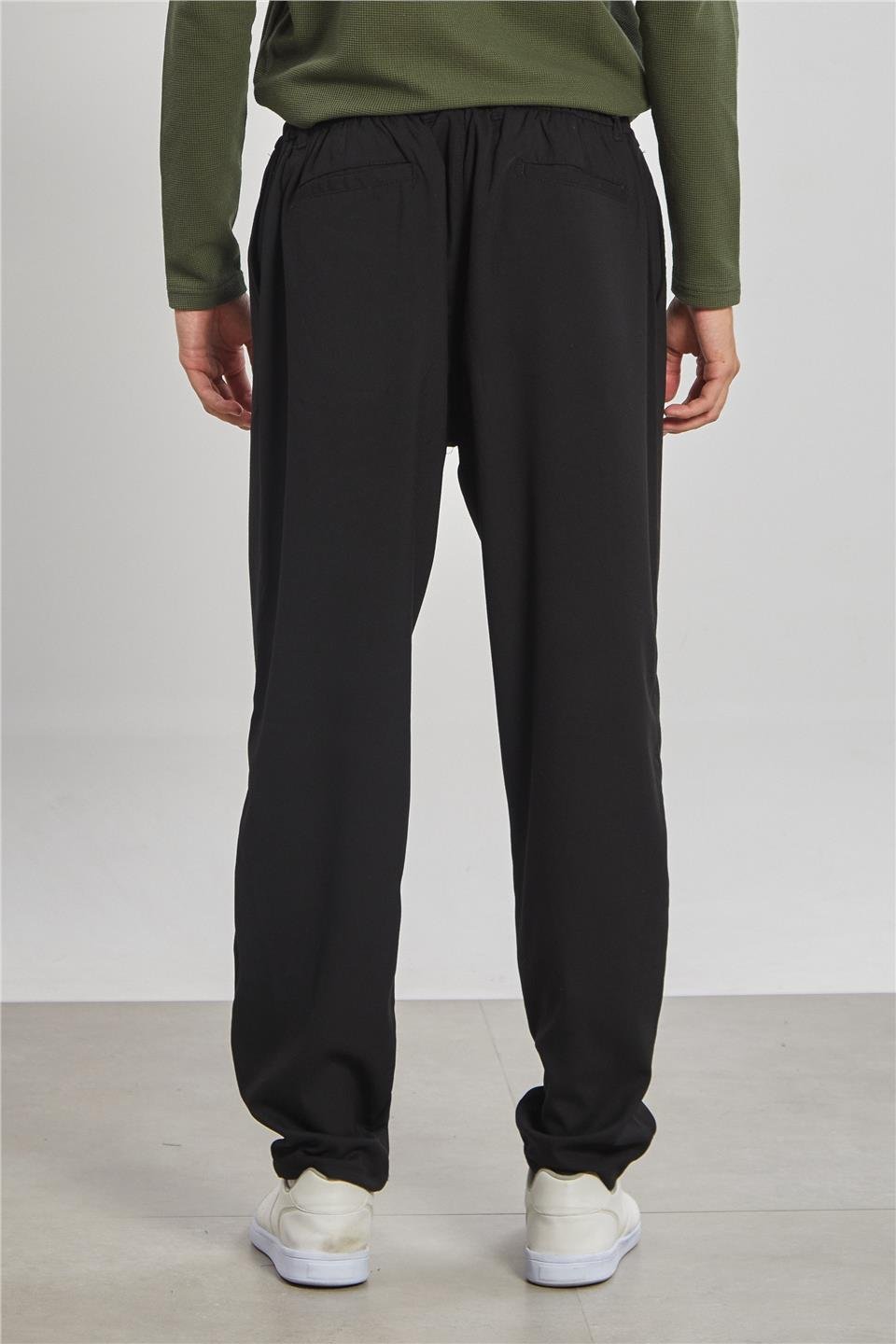 Beli Bağlamalı Erkek Pantolon - Siyah