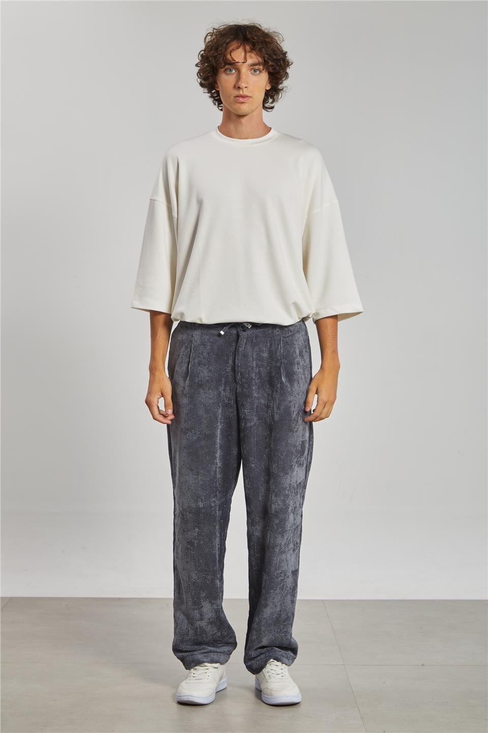 Beli Bağlamalı Kadife Erkek Pantolon - Antrasit