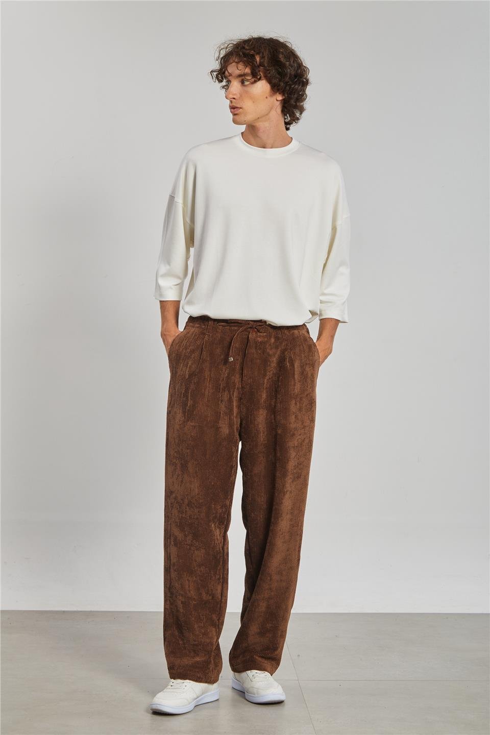 Beli Bağlamalı Kadife Erkek Pantolon - Kahve