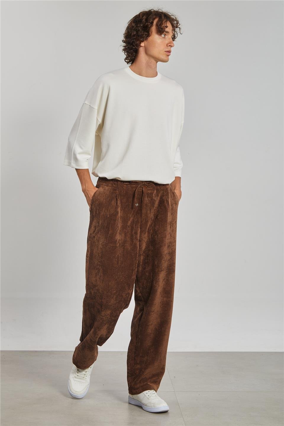 Beli Bağlamalı Kadife Erkek Pantolon - Kahve