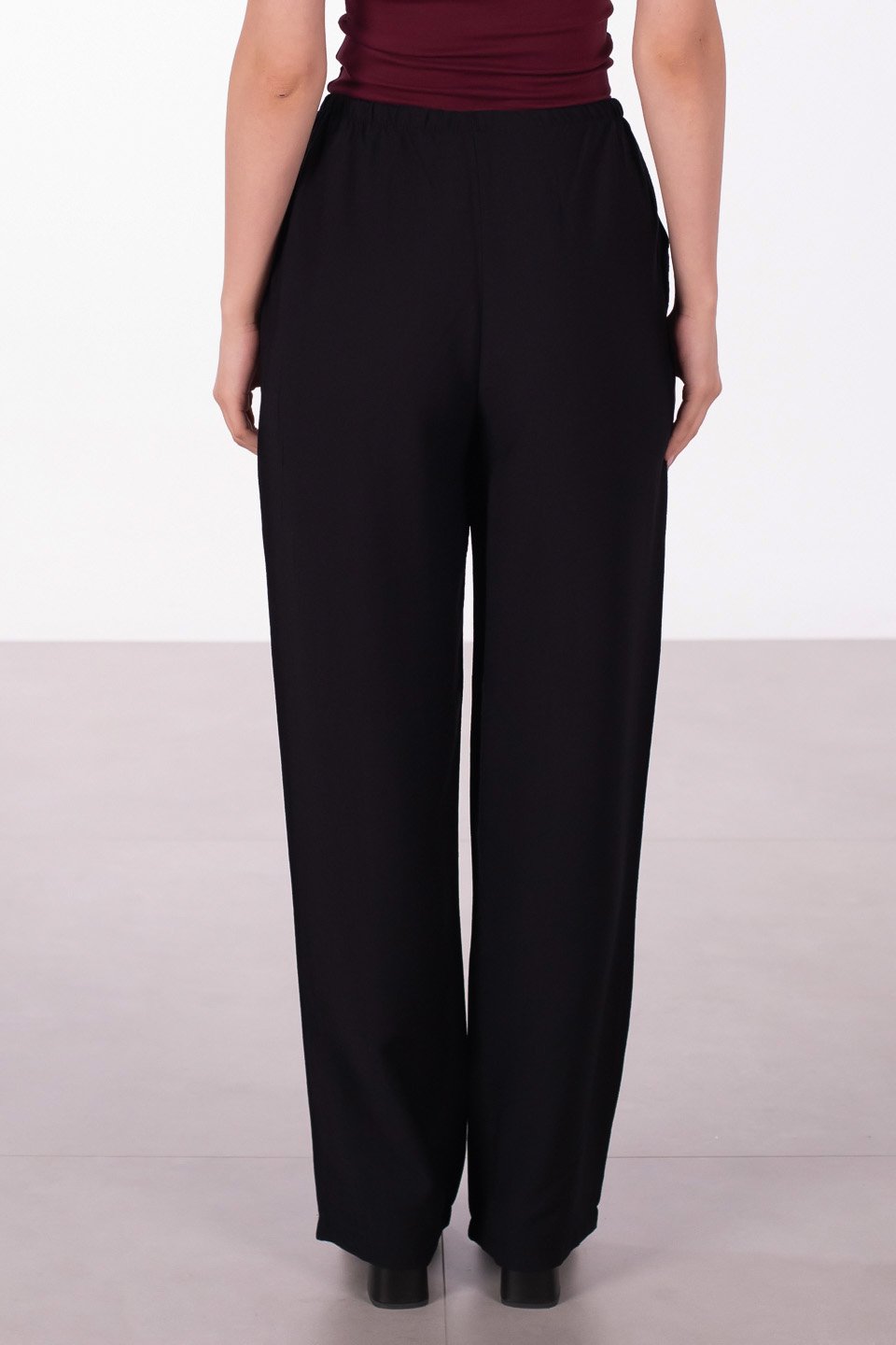 Beli bağlamalı keten bol paça pantolon-2306 Siyah