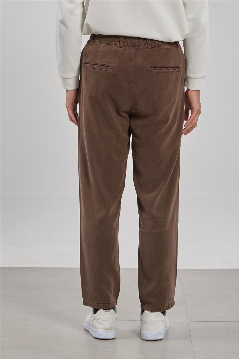 Beli bağlamalı tensel pantolon-9152 Kahve