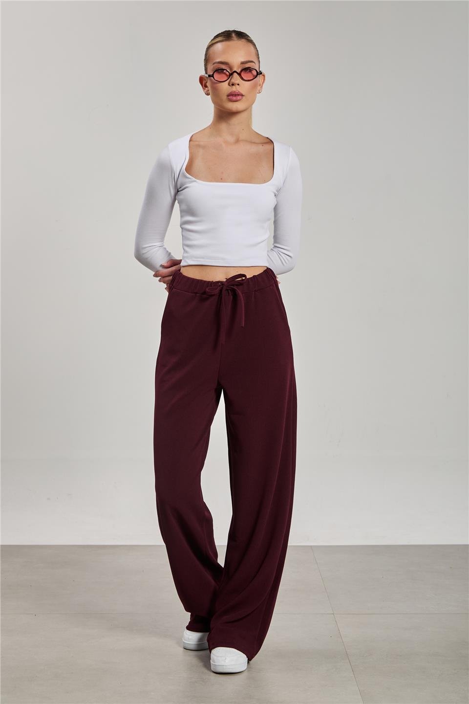 Beli ipli bol paça pantolon-2111 Bordo