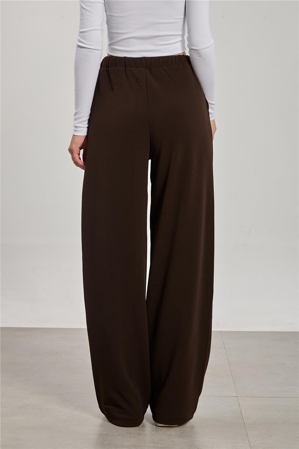 Beli ipli bol paça pantolon-2111 Kahve