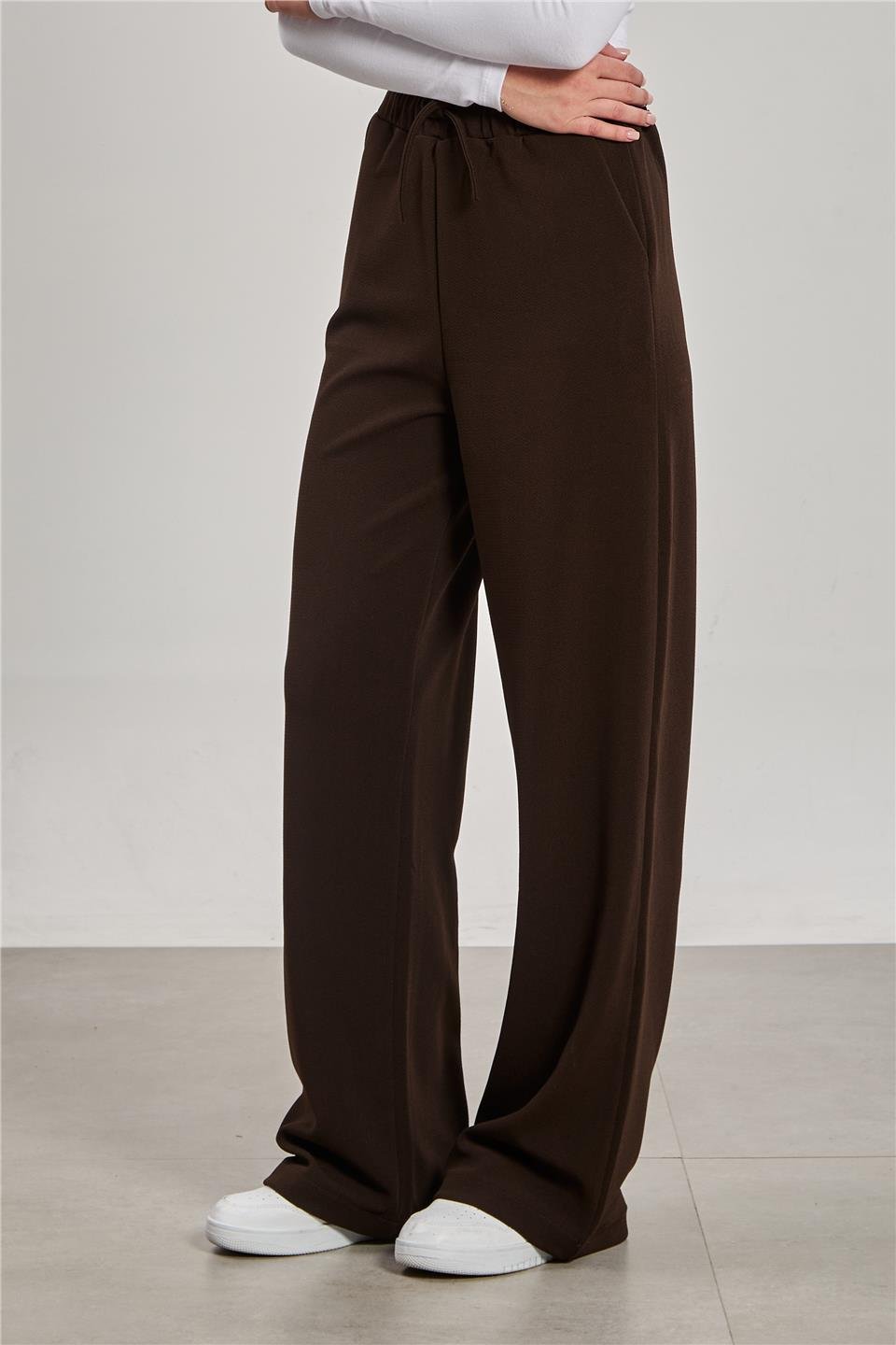Beli ipli bol paça pantolon-2111 Kahve
