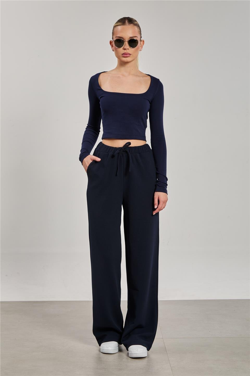 Beli ipli bol paça pantolon-2111 Lacivert