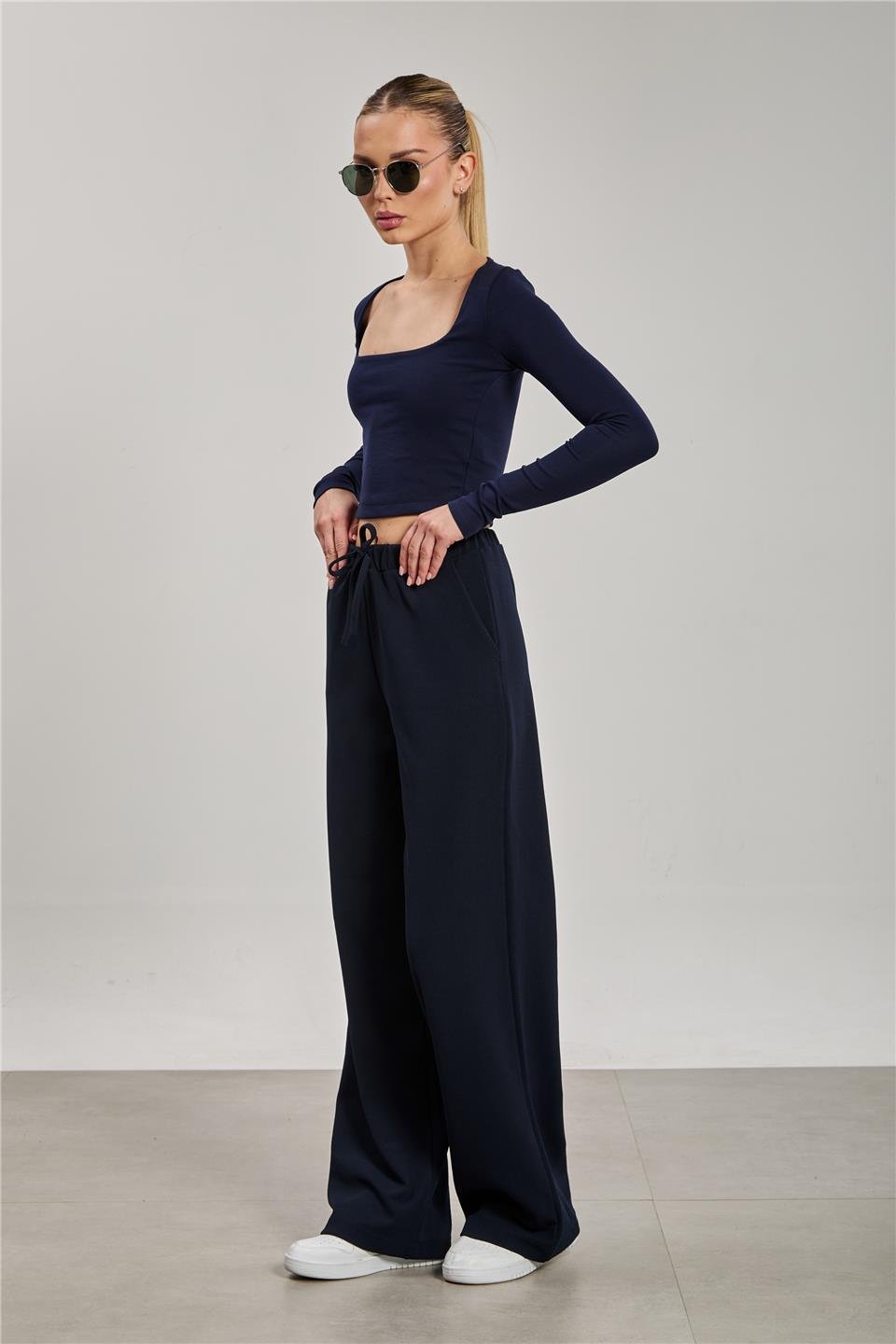 Beli ipli bol paça pantolon-2111 Lacivert