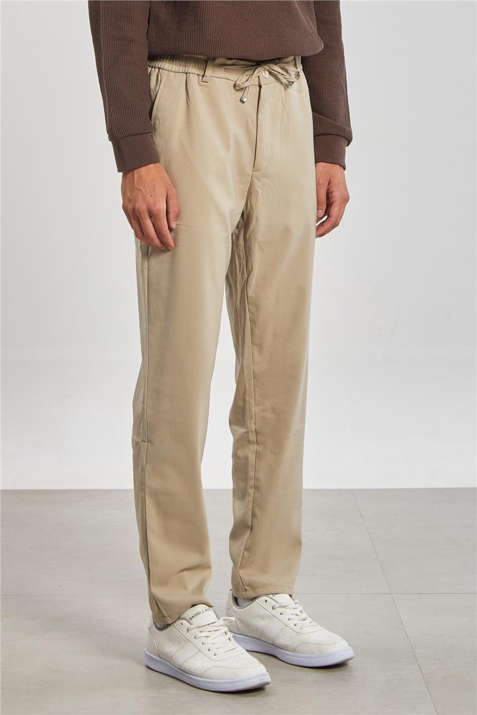 Beli Lastikli Jogger Erkek Pantolon-Bej 