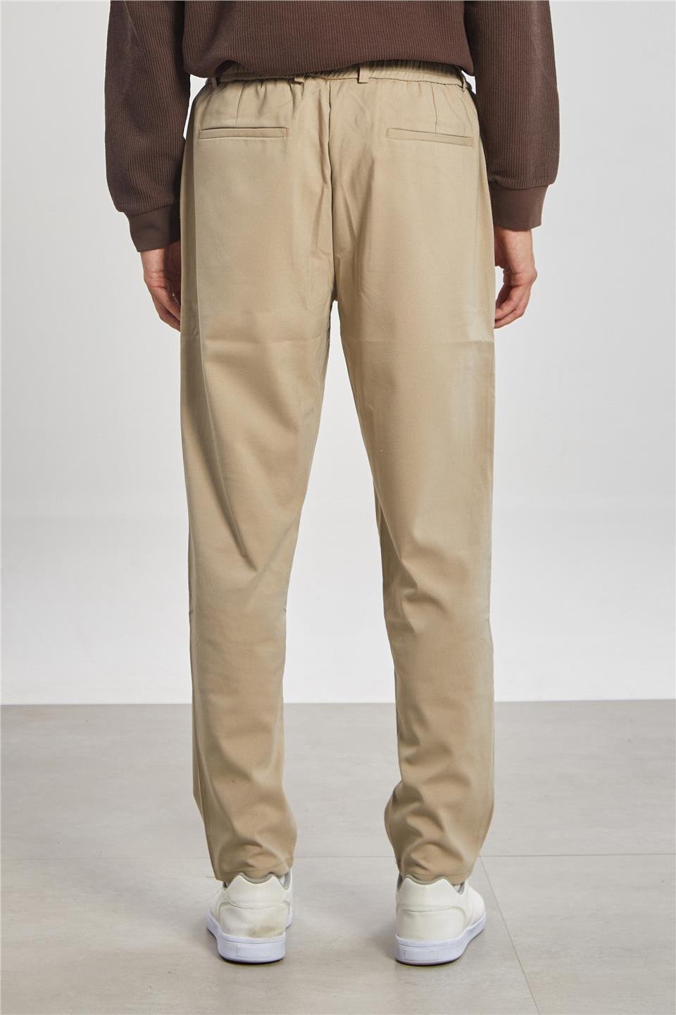 Beli Lastikli Jogger Erkek Pantolon-Bej 