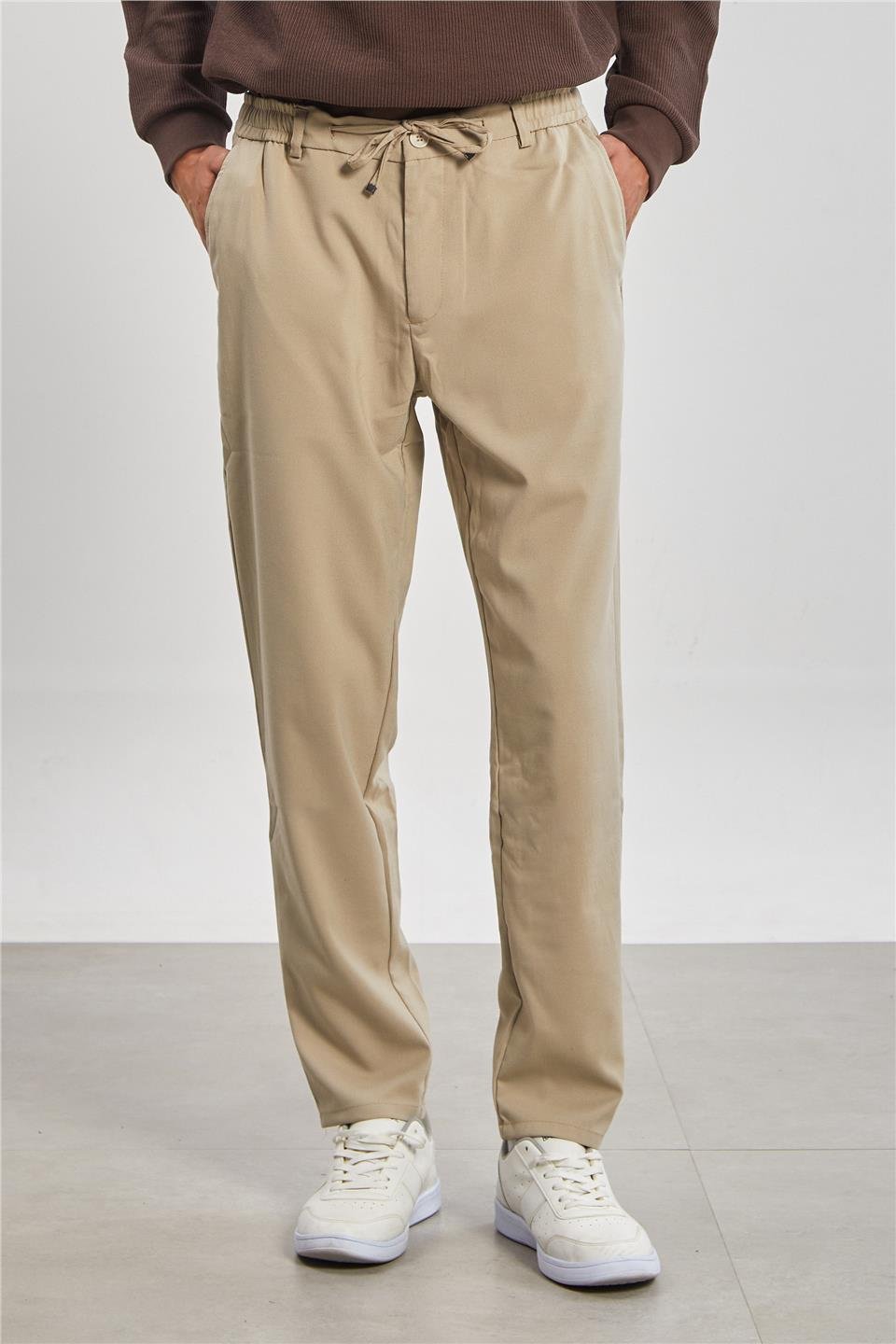 Beli Lastikli Jogger Erkek Pantolon-Bej 