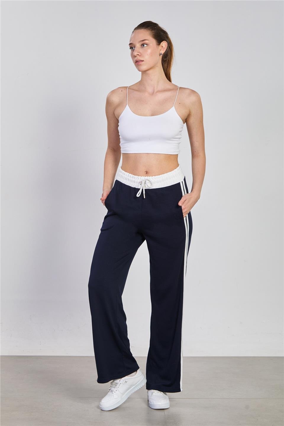 Beli renk garnili eşofman altı-DVN1306 Koyu Lacivert