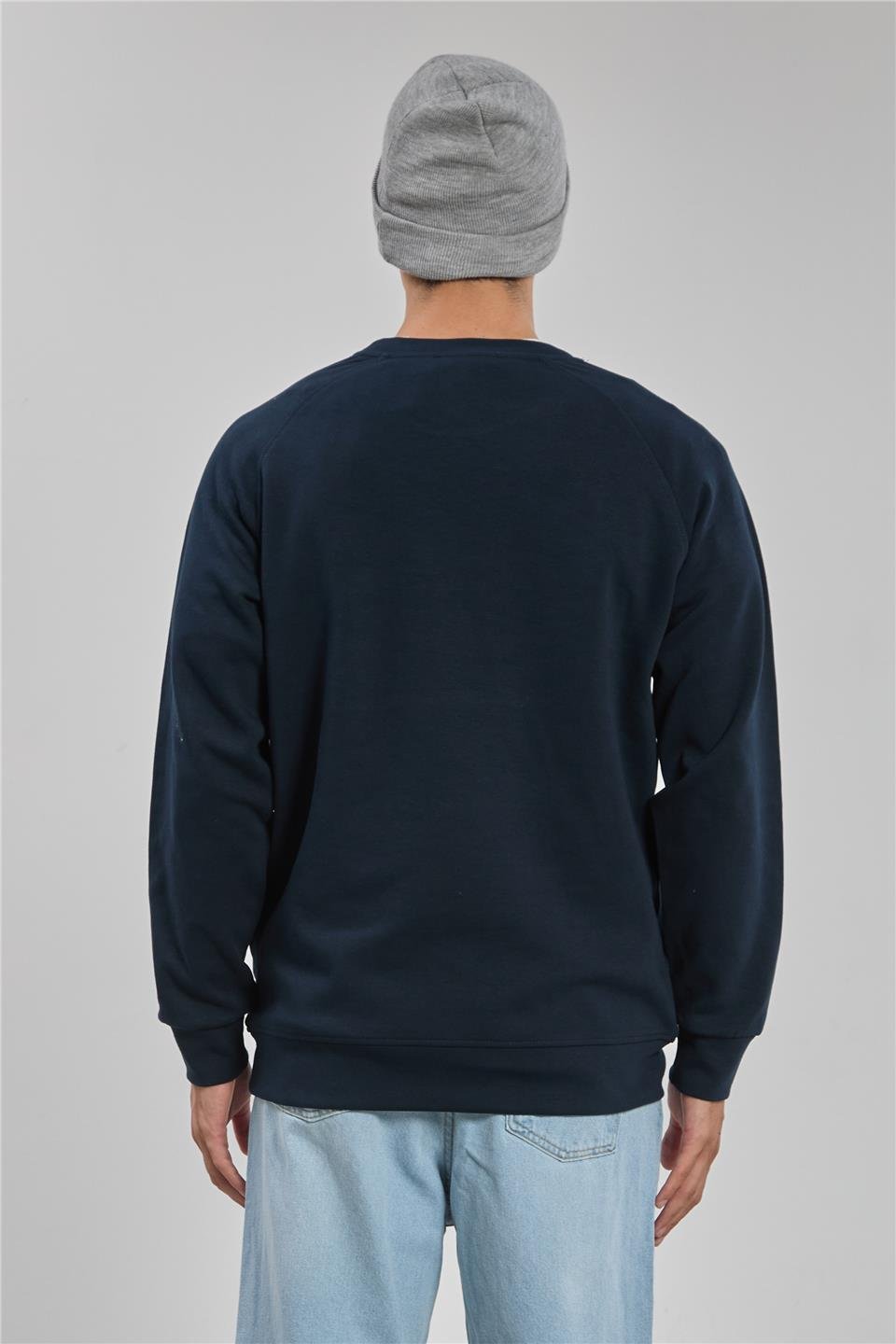 Bisiklet yaka biyeli reglon kol sweatshirt-1227 Lacivert