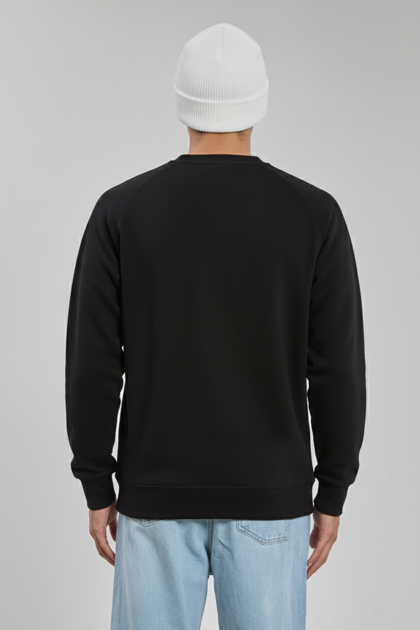 Bisiklet yaka biyeli reglon kol sweatshirt-1227 Siyah