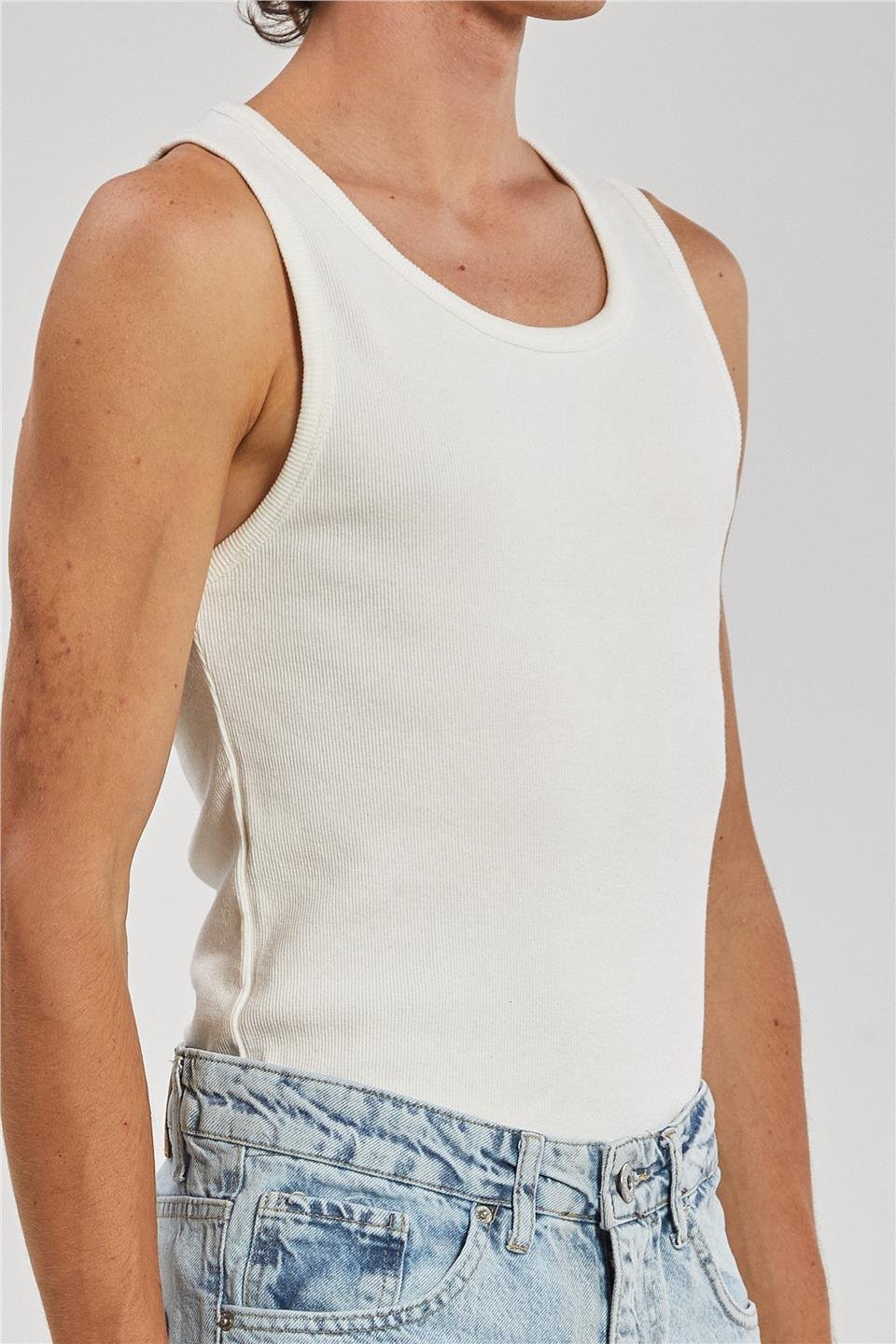 Bisiklet Yaka Erkek Atlet - Beyaz