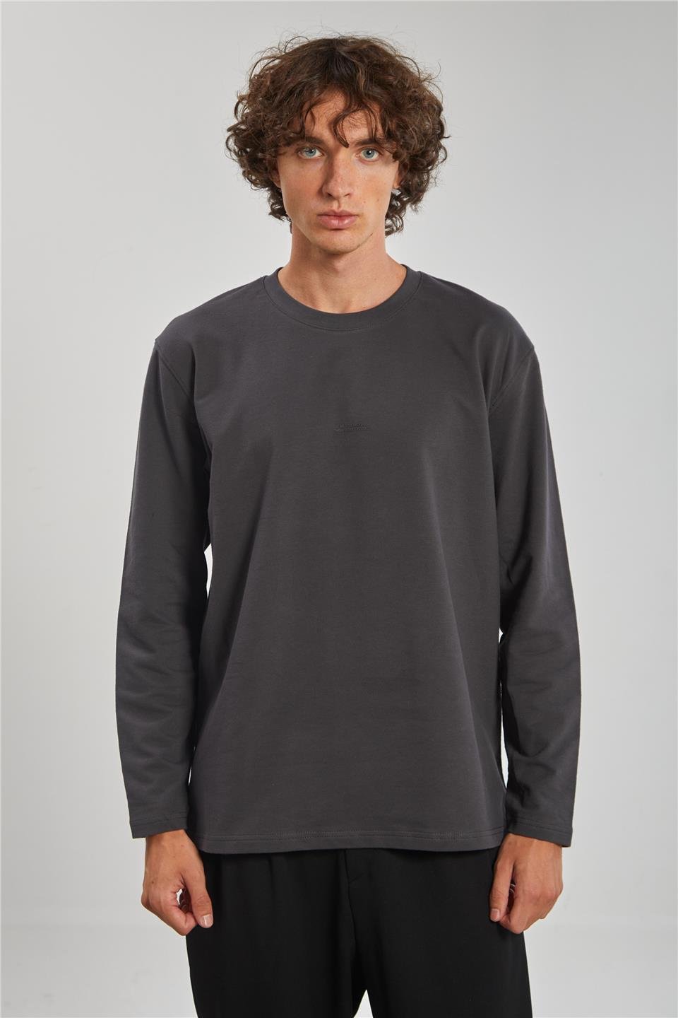 Bisiklet Yaka Erkek Sweat - Antrasit