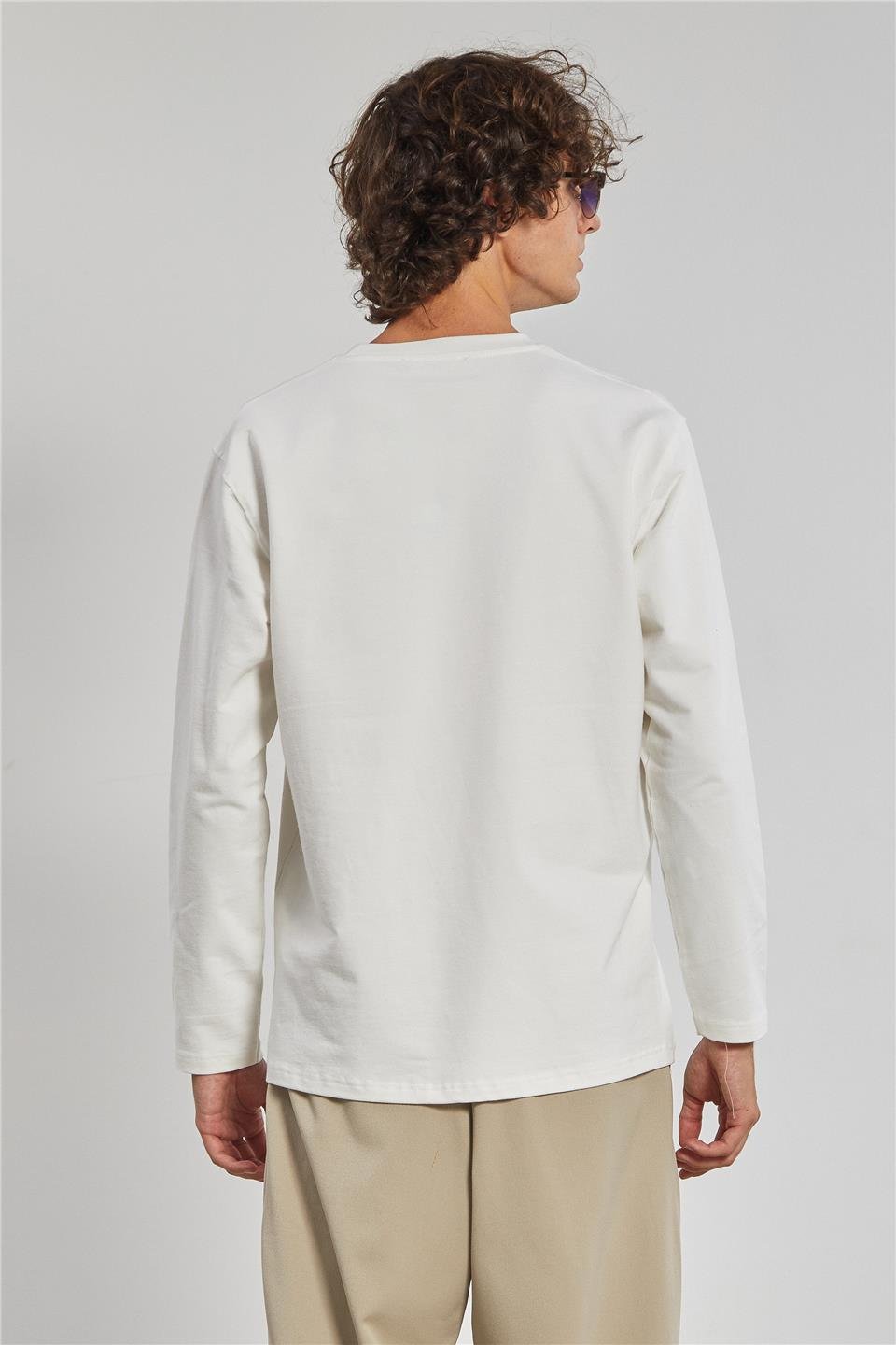 Bisiklet Yaka Erkek Sweat - Ekru